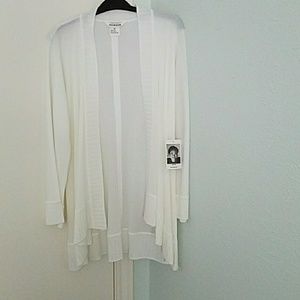 Open flyaway front white sweater